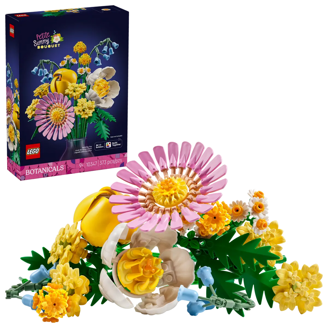 LEGO Petite Sunny Bouquet set by Brick Shack featuring a colourful floral arrangement of yellow and pink flowers in a boxed set
