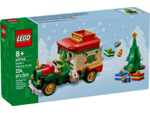 Load image into Gallery viewer, LEGO Santa&#39;s Delivery Truck set 40746 featuring an elf figure, a decorated truck, and a Christmas tree
