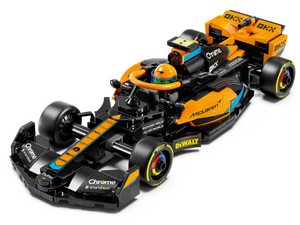 Speed Champions 2023 F1 LEGO set by Brick Shack featuring detailed McLaren racing car model in black and orange