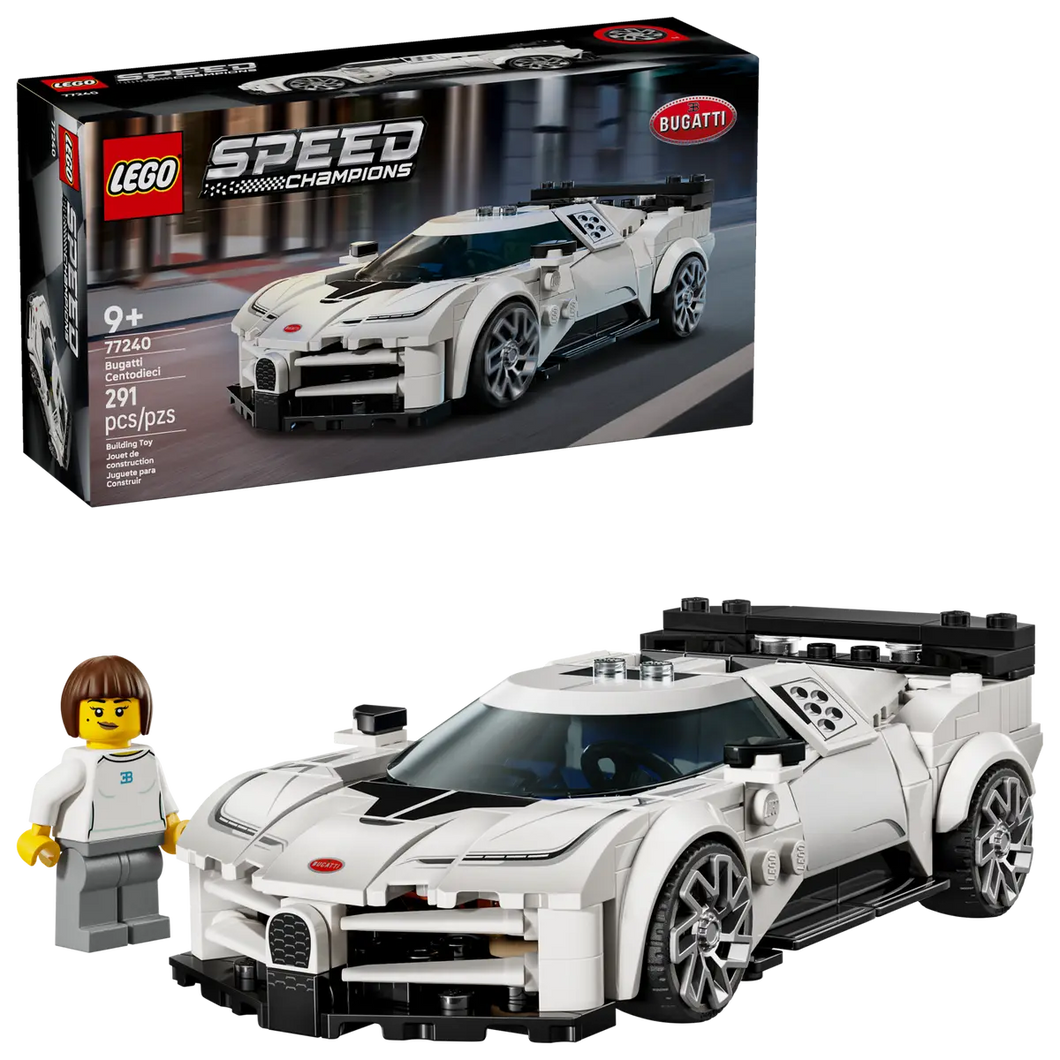 LEGO Speed Champions Bugatti Centodieci 77240 Boxed Set with Mini Figure and 291 Pieces for Racing Fans