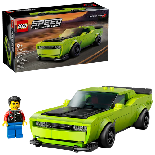 LEGO Speed Champions Dodge Challenger 77237 boxed set with a green car and minifigure