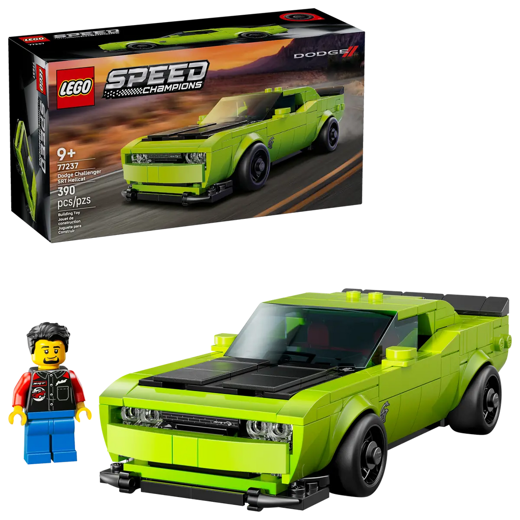 LEGO Speed Champions Dodge Challenger 77237 boxed set with a green car and minifigure