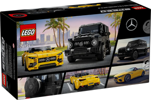 LEGO Speed Champions Mercedes-AMG set by Brick Shack featuring detailed yellow and black car models in a boxed set