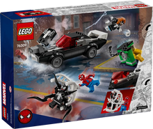 Load image into Gallery viewer, LEGO Spider-Man vs Venom set boxed set featuring Spider-Man and Venom minifigures and a black car
