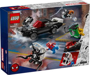 LEGO Spider-Man vs Venom set boxed set featuring Spider-Man and Venom minifigures and a black car