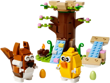 Load image into Gallery viewer, LEGO Spring Animal Playground set 40709 featuring a tree, a squirrel, and a chick with colourful spring elements
