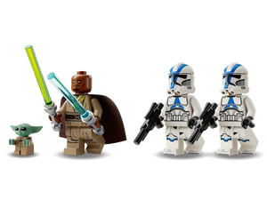 LEGO Boxed Set by Brick Shack featuring Star Wars Jedi with green and blue lightsabers and two clone troopers with blasters