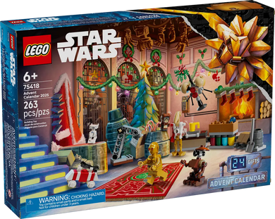 LEGO Star Wars Advent Calendar 2025 75418 with 263 pieces and festive holiday decorations