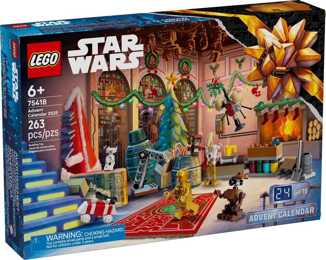 LEGO Star Wars Advent Calendar 2025 75418 with 263 pieces and festive holiday decorations