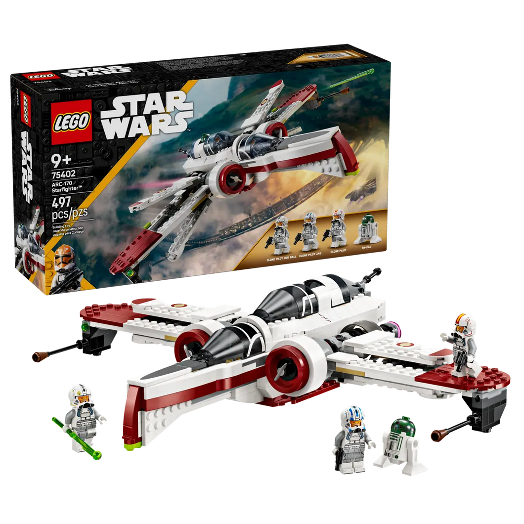 LEGO Star Wars ARC-170 Starfighter set with minifigures and detailed spaceship model in original boxed set