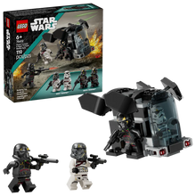 Load image into Gallery viewer, LEGO Star Wars boxed set by Brick Shack featuring Death Trooper &amp; Night Trooper minifigures with a small black vehicle
