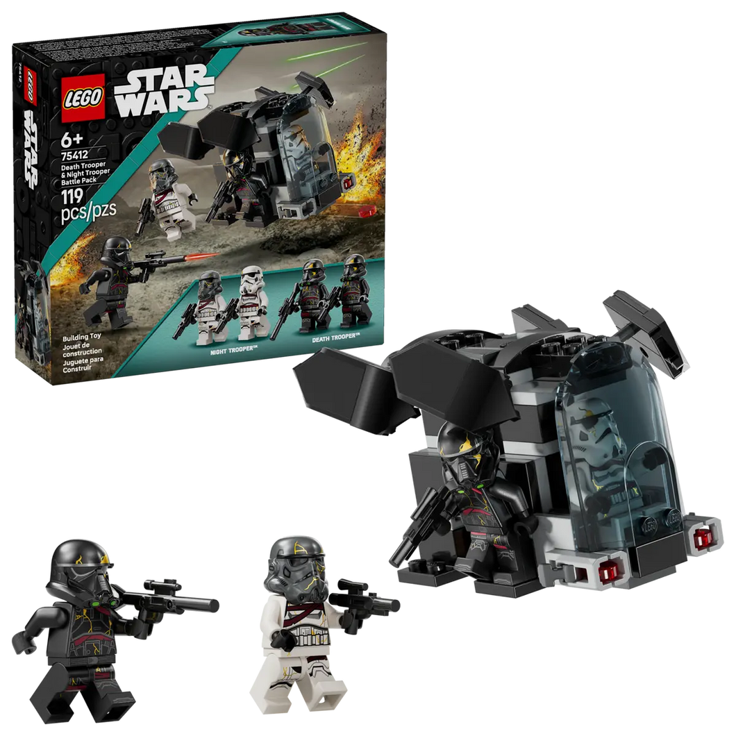 LEGO Star Wars boxed set by Brick Shack featuring Death Trooper & Night Trooper minifigures with a small black vehicle