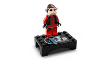 Load image into Gallery viewer, LEGO Star Wars Desert Skiff set minifigure with red outfit and display stand on black background
