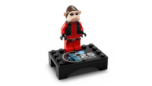 LEGO Star Wars Desert Skiff set minifigure with red outfit and display stand on black background