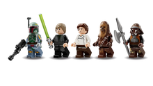Load image into Gallery viewer, LEGO Star Wars Desert Skiff set minifigures including Boba Fett, Luke Skywalker, Han Solo, Chewbacca, and Tusken Raider
