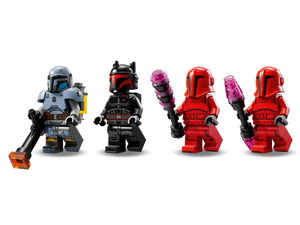 LEGO Star Wars Paz Vizsla set minifigures including Mandalorian warriors with detailed armour and weapons