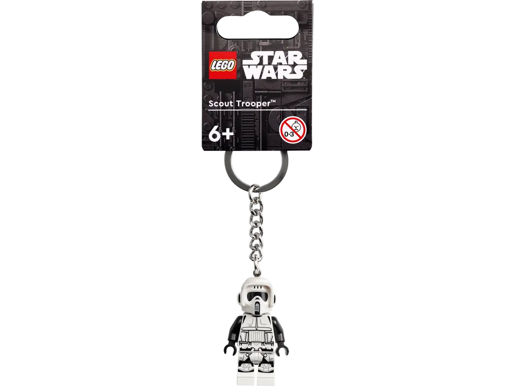 LEGO Star Wars Scout Trooper keychain 854246 featuring a detailed minifigure attached to a metal keyring
