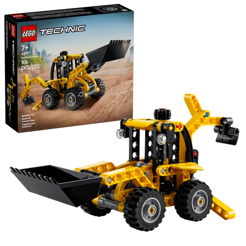 LEGO Technic backhoe loader 42197 boxed set featuring a detailed construction vehicle design