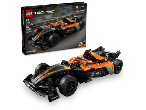 LEGO Technic McLaren Formula E car boxed set from Brick Shack featuring a detailed orange and black race car model