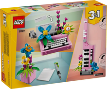 Load image into Gallery viewer, LEGO typewriter set with flowers boxed set by Brick Shack featuring 3-in-1 build options in pastel colours
