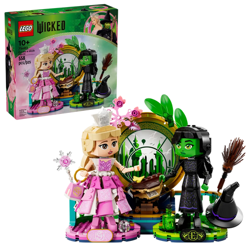 LEGO Wicked Elphaba and Glinda figures boxed set by Brick Shack with detailed character builds and accessories