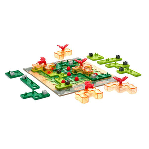 Smart Dragon Inferno board game puzzle with green maze pieces and red dragon figures