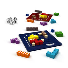 Load image into Gallery viewer, Genius Square puzzle game by Smart with colourful blocks and dice on blue and red game boards
