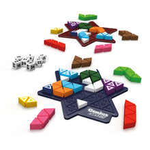 Load image into Gallery viewer, Smart Genius Star puzzle game with colourful geometric pieces and numbered dice for brain training
