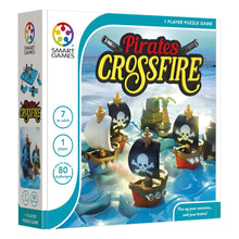 Load image into Gallery viewer, Smart Pirates Crossfire puzzle game box showing pirate ships and ocean challenge pieces for one player
