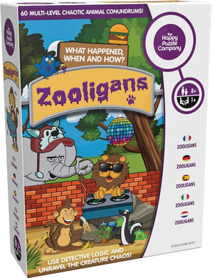 Zooligans board game UK by Happy with colourful animal characters and multi-level puzzles for ages 8 and up