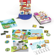 Load image into Gallery viewer, Happy Zooligans board game UK puzzle pieces and cards with colourful animal illustrations and game timer tokens
