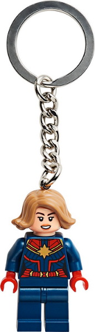 Captain Marvel LEGO keyring featuring detailed minifigure in blue and red suit with metal chain and ring