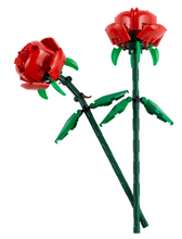 Load image into Gallery viewer, LEGO 40460 botanical collection red rose flowers built with green stems and leaves from SAINSBURYS boxed set
