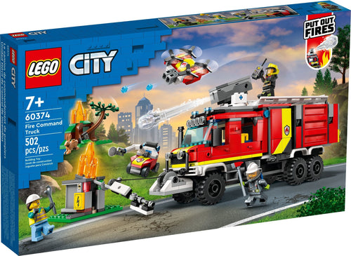 LEGO City Fire Command Truck Set 60374 with 502 pieces and firefighters to put out fires