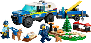 Mobile Police Dog Training LEGO boxed set with police vehicle, figures, dogs, and training accessories