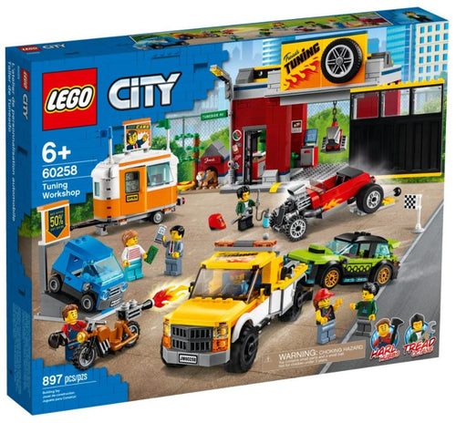 LEGO City Tuning Workshop set boxed set by Brick Shack featuring cars, workshop building, and minifigures