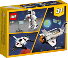 Load image into Gallery viewer, LEGO Creator 3-in-1 Space Shuttle 31134 boxed set featuring a spacecraft, astronaut, and interchangeable builds
