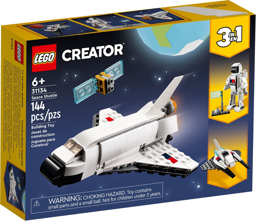 LEGO Creator 3-in-1 Space Shuttle 31134 boxed set with 144 pieces for creative building adventures