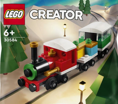 Brick Shack LEGO Winter Holiday Train polybag Creator mini train set with red engine and green carriage on snowy track