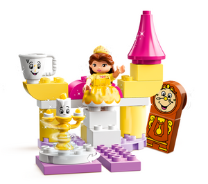 LEGO DUPLO Disney Belle set featuring Belle figure and castle pieces with Chip, Lumiere, and Cogsworth characters