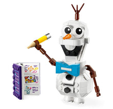Load image into Gallery viewer, LEGO Frozen Olaf set buildable figure with a pencil and a colourful purple book accessory
