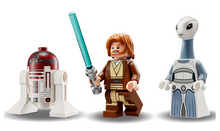 Load image into Gallery viewer, LEGO Star Wars Obi-Wan Starfighter set minifigures including Obi-Wan Kenobi with lightsaber, droid, and alien character
